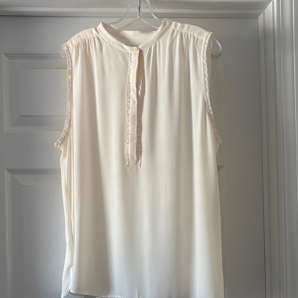 Loft NWT Sleeveless Cream Ruffle-Trim Blouse